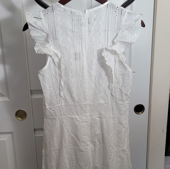 White Eyelet Flutter Sleeve Dress - Picture 2 of 4